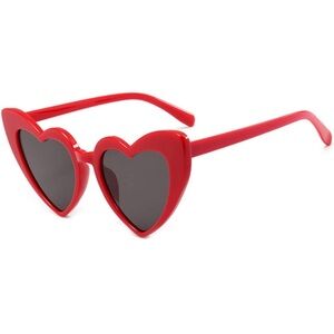 Red Heart Shaped Sunglasses for Women,Vintage Cat Eye Mod Style Retro